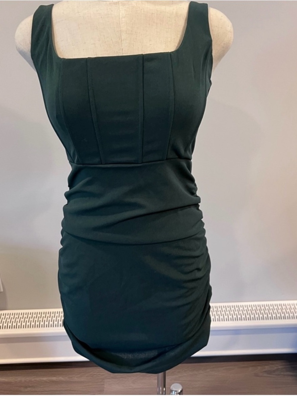 Windsor Forest Green Square-Neck Mini Dress